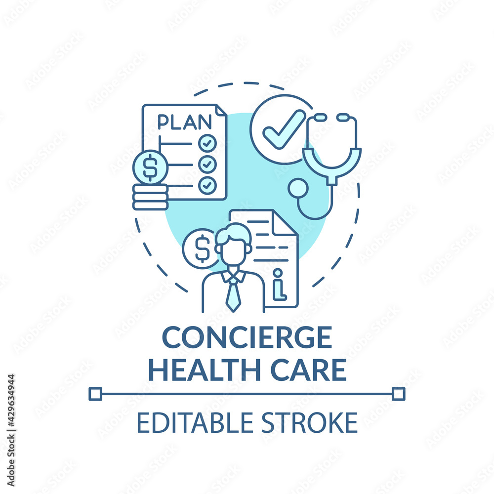 Concierge healthcare concept icon. Wealth advisory service idea thin line illustration. Making investment in health. Wellness plan. Vector isolated outline RGB color drawing. Editable stroke