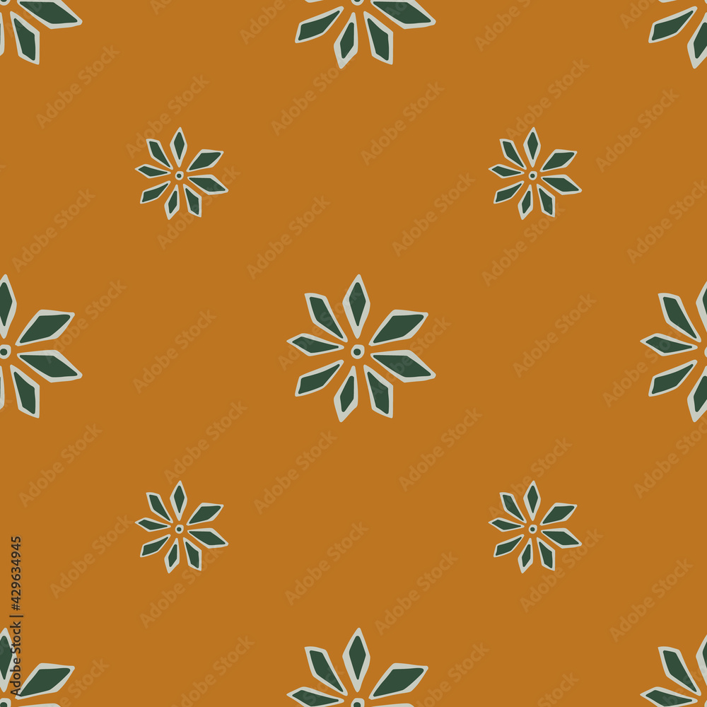 Minimalistic style geometric carnation flowers silhouettes print. Dark orange background. Simple stylistic. Minimalistic style geometric carnation flowers silhouettes print. Dark orange background. Simple stylistic.