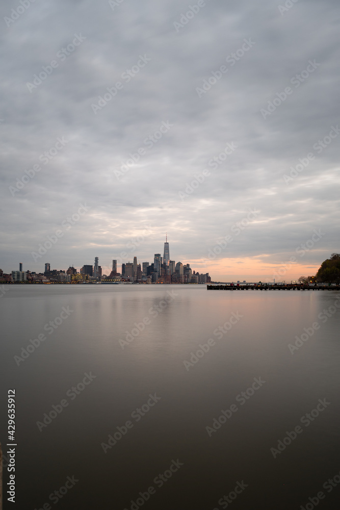Lower Manhattan from Hoboken, NJ on a cloudy evening