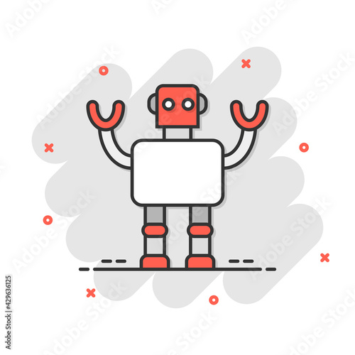 Cute robot chatbot icon in comic style. Bot operator cartoon vector illustration on white isolated background. Smart chatbot character splash effect business concept.