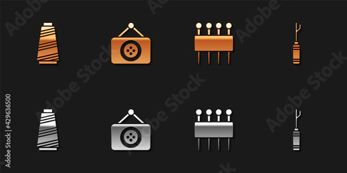 Set Sewing thread, Tailor shop, Needle for sewing and Awl tool icon. Vector