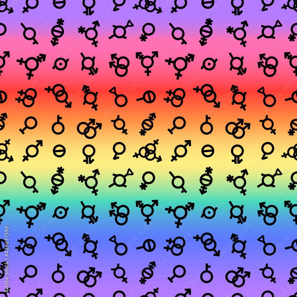 Pride Flag Lgbt Gender Seamless Pattern Endless Bigender Agender Neutrois Asexual Lesbian Homosexual Bisexual Icons Orientation Vector Surface Design Freedom Flag Rainbow Colors Background Stock Vector Adobe Stock