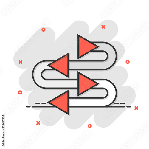 Arrow growth icon in comic style. Evolution cartoon vector illustration on white isolated background. Process organization splash effect business concept.