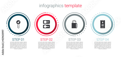 Set Key, Casting keys, Safe combination lock and Mobile with fingerprint scan. Business infographic template. Vector