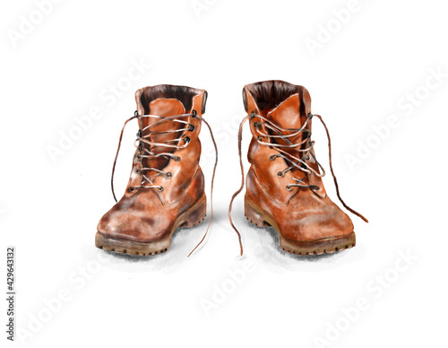 illustration of brown leather travel shoes on a white background
