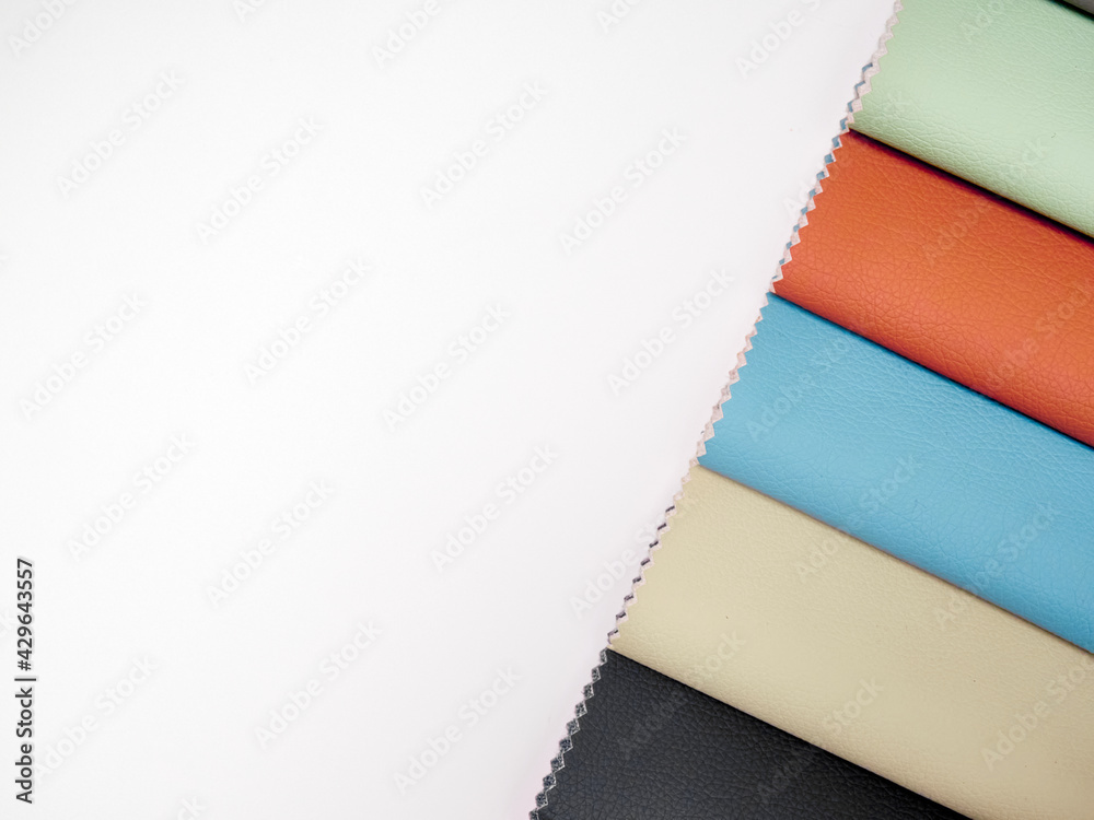 Leather samples in various colors. Leather samples in various colors.
