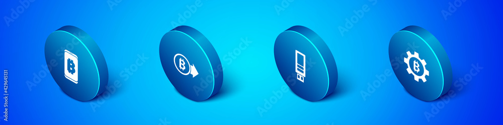 Set Isometric Mining bitcoin from mobile, USB flash drive, Cryptocurrency Bitcoin and icon. Vector Set Isometric Mining bitcoin from mobile, USB flash drive, Cryptocurrency Bitcoin and icon. Vector