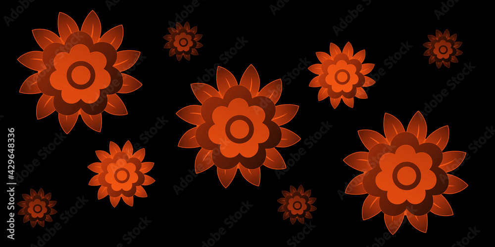 Orange flowers on black background.