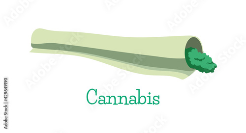 Joint of marijuana. Cannabis. Hemp. Drug. Relaxation. Isolated cartoon illustration