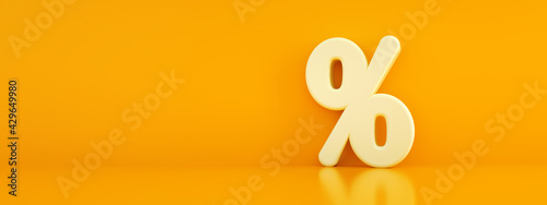 3d rendering percent over orange background, panoramic mock-up