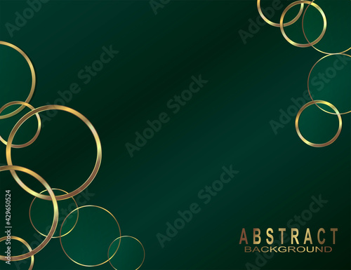 Luxurious green background with combinations of gold rings. Abstract modern background.