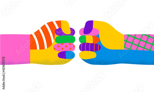 Diverse colorful people hand fist bump isolated