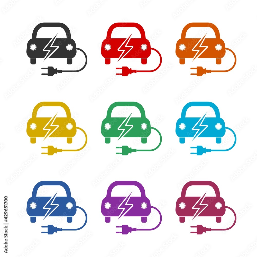 Electric car icon isolated on white background color set Electric car icon isolated on white background color set