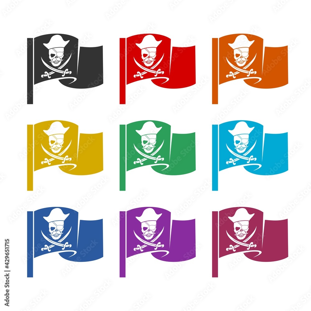 Pirate flag icon isolated on white background color set Pirate flag icon isolated on white background color set