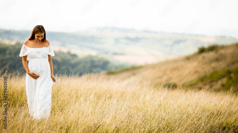 Young pregnant woman at the field
