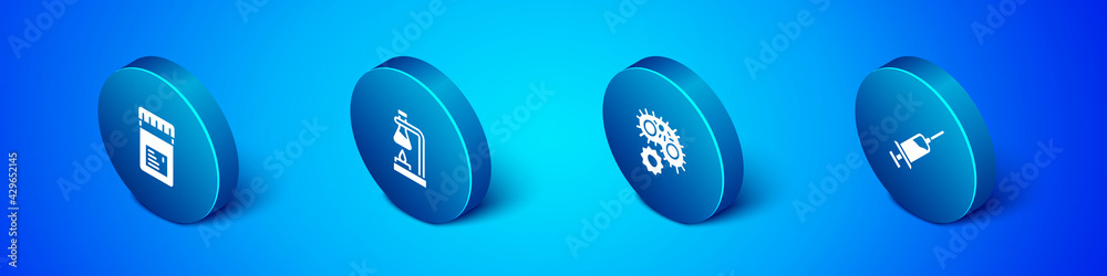 Set Isometric Jar with additives, Virus, Syringe and Test tube flask on fire icon. Vector Set Isometric Jar with additives, Virus, Syringe and Test tube flask on fire icon. Vector