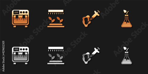 Set Biosafety box, Automatic irrigation sprinklers, Syringe and Plant breeding icon. Vector