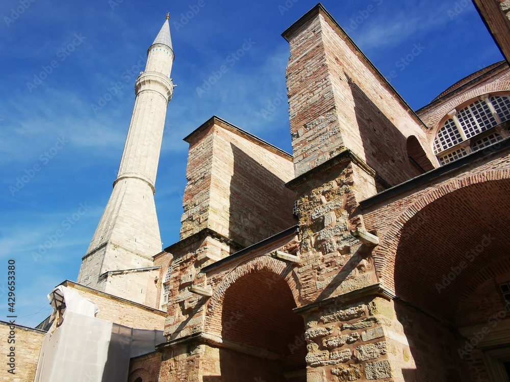 the two minarets donated by Suleyman the Magnificent to Hagia Sofia by the architect Mimar Sinan
