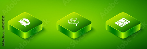 Set Isometric Fingerprint, Evidence bag and bullet and Law icon. Vector