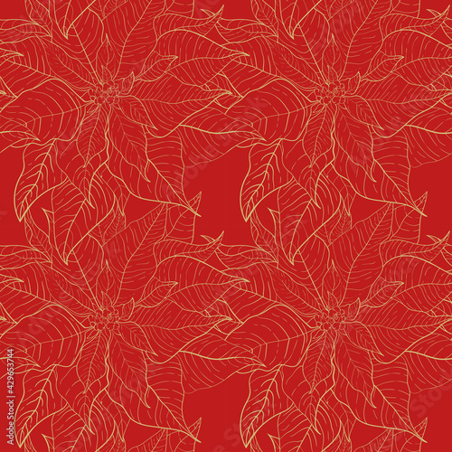 Christmas Poinsettia red seamless pattern