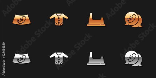 Set Ultrasound of baby, Baby clothes, potty and icon. Vector