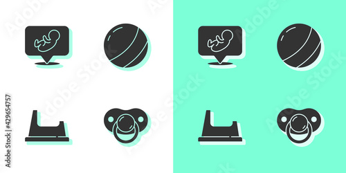Set Baby dummy pacifier, , potty and Beach ball icon. Vector