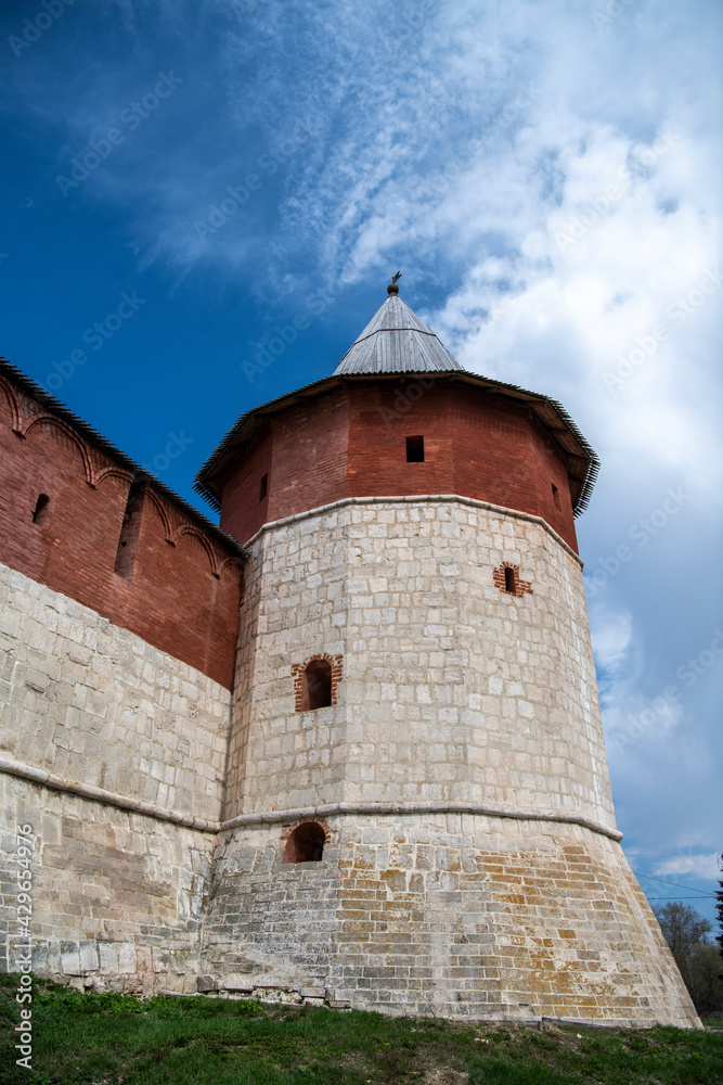 ancient stone fortress-kremlin in Zaraysk on a spring sunny day