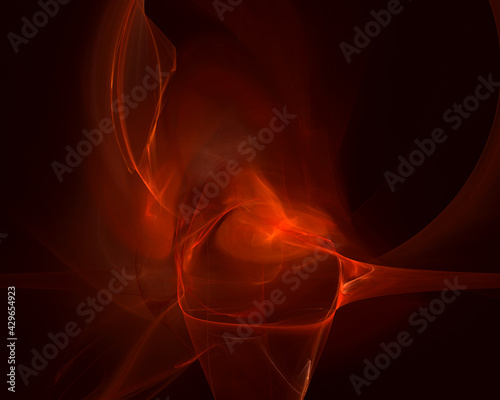 Fictional 3d blazing red hot substance in deep dark black abyss of space. Emotion or passion  science fiction or space being  rhythm or universe ambient flow fantastic and artistic representation. 