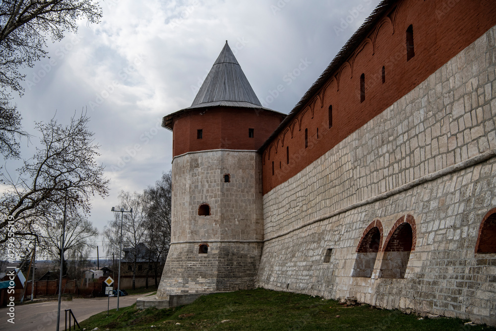 ancient stone fortress-kremlin in Zaraysk on a spring sunny day