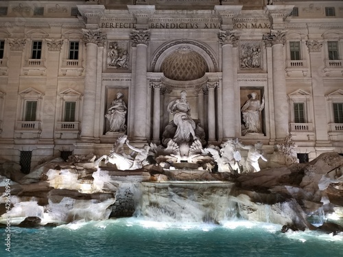 Trivoli fountain made of white Carrara marble in the evening