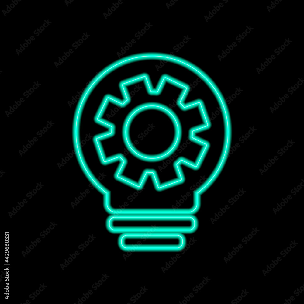 Light bulb neon icon vector. Light Bulb icon, Idea, solution, thinking icon with settings sign. Light bulb neon icon vector. Light Bulb icon, Idea, solution, thinking icon with settings sign.