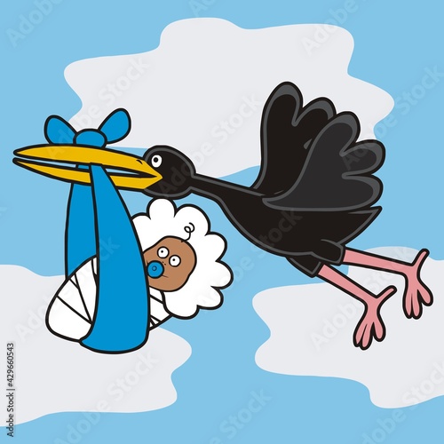 bird and baby boy, funny illustration, vector icon