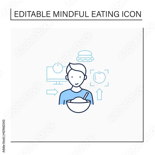 Mindful eating line icon. Conscious, intuitive nutrition. Small portions. Enjoy your meal. Mealtimes concept. Isolated vector illustration.Editable stroke
