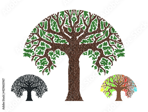 Fototapeta Naklejka Na Ścianę i Meble -  The vector of the tree is designed in such a way by the leaves and bark texture that looks like a realistic tree. There is a silhouette tree and a gradient colored leaf vector tree also.