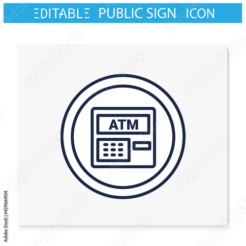 Atm symbol line icon. Cashier, atm machine sign. Cash withdrawal. Public place navigation. Universal public building signs concept. Isolated vector illustration. Editable stroke