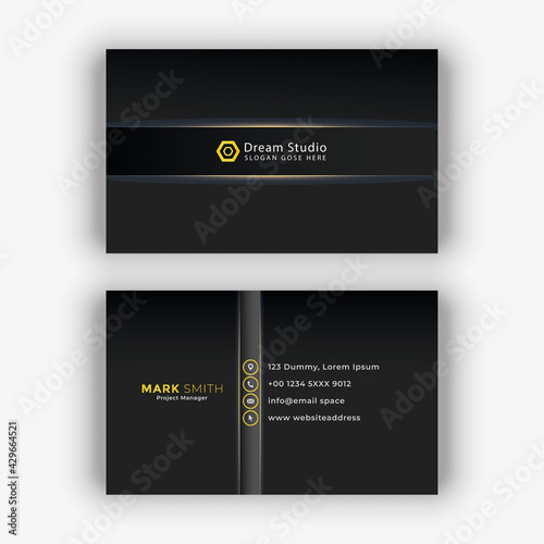 Black dark business card modern flat Style Vector Illustration Print-Ready design vector Template