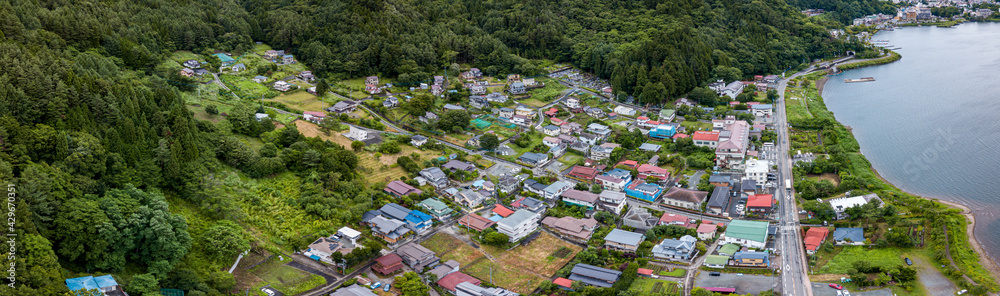 Mountain and houses at Kawaguchi lake side, Japan