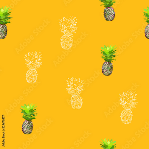 Seamless pattern of juicy and beautiful pineapples. Exotic vector illustration.