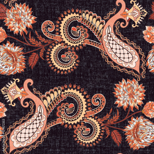 Paisley seamless pattern with texture