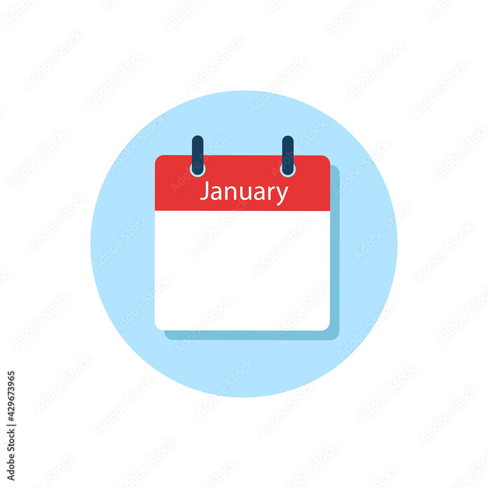 White daily calendar Icon January in a Flat Design style. Easy to edit Isolated vector Illustration. White daily calendar Icon January in a Flat Design style. Easy to edit Isolated vector Illustration.