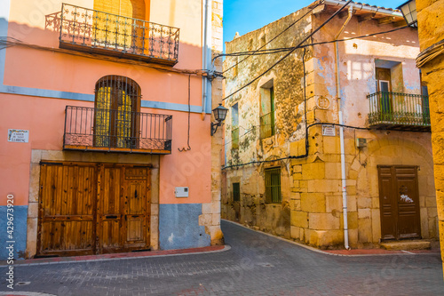 Càlig, Baix Maestrat, Valencian Community, Spain. Beautiful historic street. Traditional and typical spanish village. Part of the Taula del Sénia free association of municipalities. photo