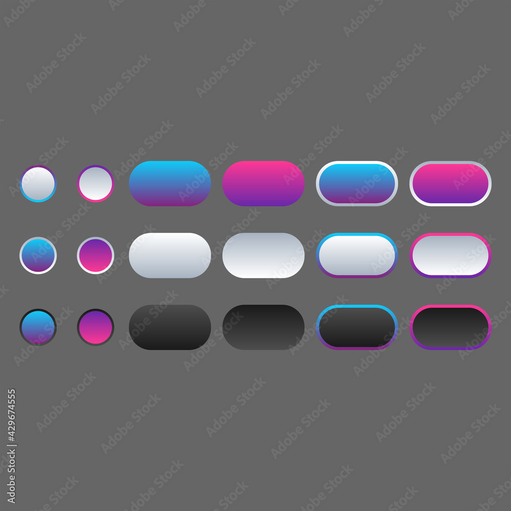 Icon set multi colored button in flat style. Easy editable vector isolated illustration. 