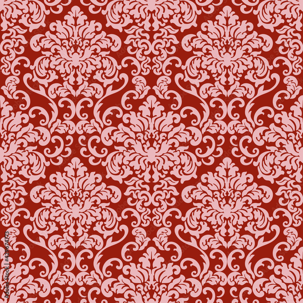 Seamless damask pattern in vector on an orange background Seamless damask pattern in vector on an orange background