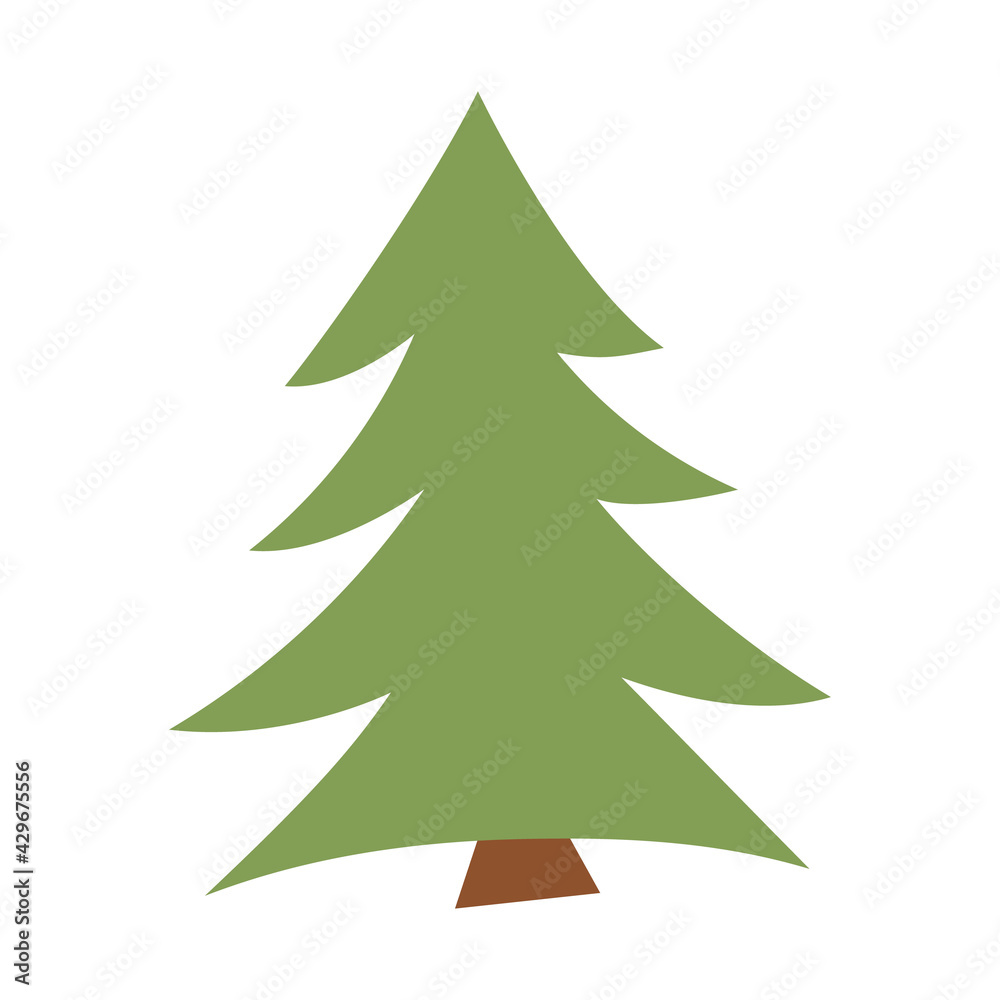 Vector green cartoon fir tree. Woodland or forest evergreen plant illustration. Christmas tree line art icon.. Vector green cartoon fir tree. Woodland or forest evergreen plant illustration. Christmas tree line art icon..