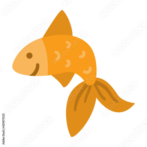 Vector goldfish. Funny orange fish icon. Cute sea or ocean animal illustration for kids isolated on white background. .