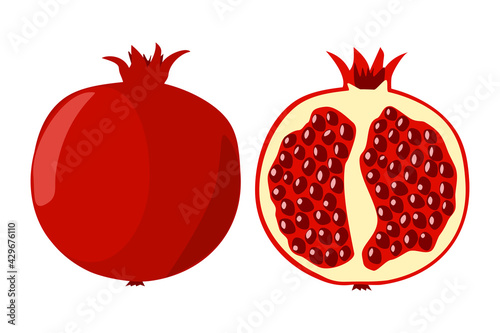 pomegranate with half cut isolated on white background