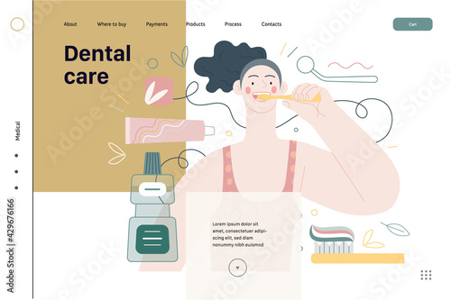 Medical insurance template - dental care. Modern flat vector
