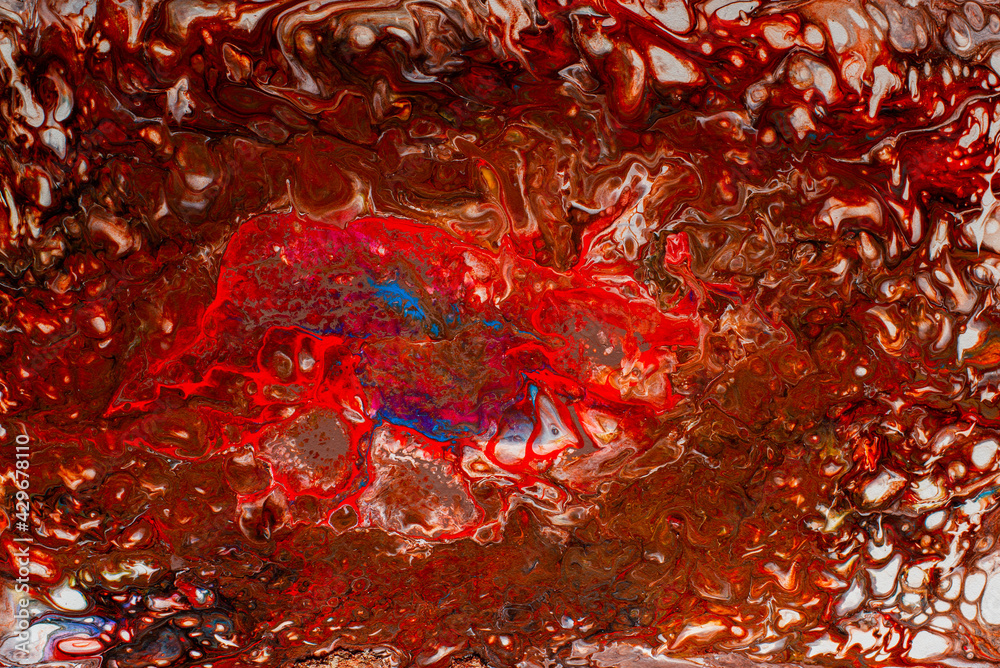 Texture in the style of fluid art. Abstract background with swirling paint effect. Liquid acrylic paint background. White, brown, blue and red colors. Texture in the style of fluid art. Abstract background with swirling paint effect. Liquid acrylic paint background. White, brown, blue and red colors.