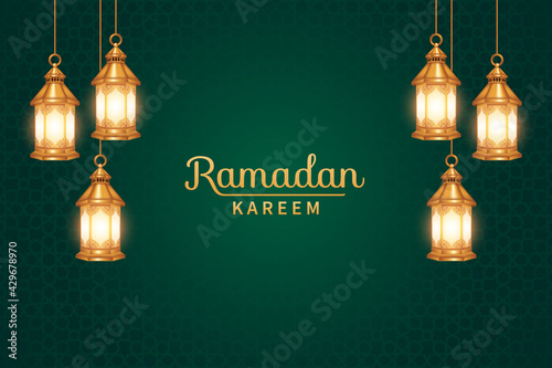 Ramadan kareem with realistic 3d lantern decorations. Islamic background suitable for Ramadan, Eid al Adha, Eid al Fitr.
