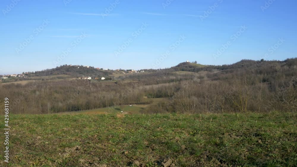 Small villages in the Piedmont hills. Italy. Panning. 4K